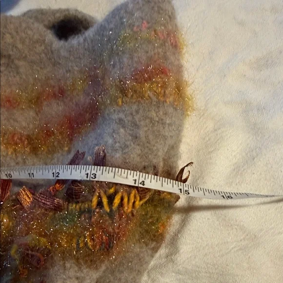 Handcrafted Boiled Wool Felt Shoulder Bag with Orange Accents & Fringe